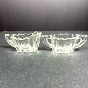 Vintage Heisey Glass Sugar & Creamer Set Ribbed Scalloped Marked ‘H’ Crystolite